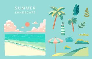 beach elements with sea,sand,sky.illustration vector for a4 page design