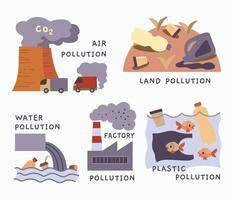 Set of eco pollution problem vector illustration