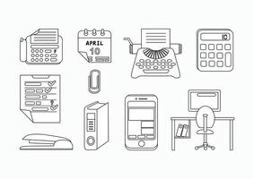 Set of retro black and white line office elements icons  vector illustrations