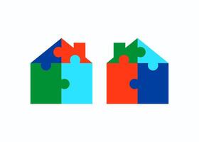 Multi-colored house. Puzzle, details. Designer houses. Puzzle. Building construction concepts. vector