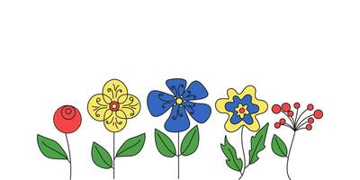 resumen brillante flores dibujos en un blanco aislado antecedentes. para vistoso saludo tarjeta, invitación. conjunto de brillante flores en garabatear estilo vector