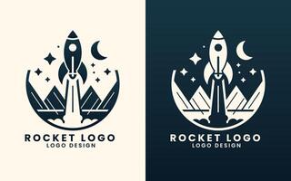 astronave cohete lanzadera astronauta concepto vector logo diseño modelo