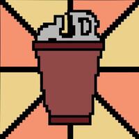 Coffee cup illustration with pixel art style background.  The vector is suitable to use for coffee drink sign and drink pixel art poster.