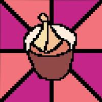 A cup of vanilla chocolate ice cream vector with pixel art style. The vector is suitable to use for ice cream pixel vector background and package product.