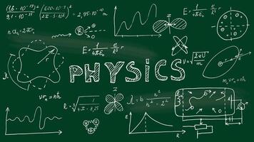 Physics hand written graphics on a chalkboard vector