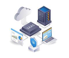 Software as a service server developer, flat isometric 3d illustration vector