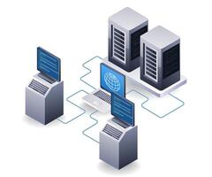 Web data server network control, flat isometric 3d illustration vector