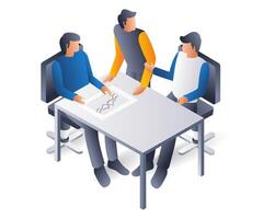 Team is chatting about business, flat isometric 3d illustration vector