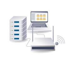 Tathering system for computer network server concept, flat isometric 3d illustration vector