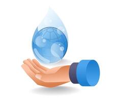 Spring water falling into hand, flat isometric 3d illustration vector