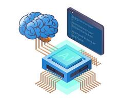 programador sistema analista artificial inteligencia administración plano isométrica 3d ilustración vector