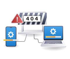 Repair warning error code 404, flat isometric 3d illustration vector