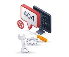 Programmer repair internet error code 404, flat isometric 3d illustration vector