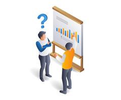 Question mark with boss explanation, flat isometric 3d illustration vector