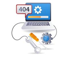 Process of loading repair error code 404, flat isometric 3d illustration vector