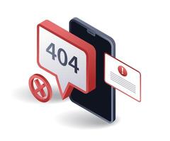 Smartphone maintenance error code 404, flat isometric 3d illustration vector