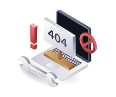 Repair warning error 404, flat isometric 3d illustration vector