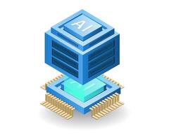 Server data management with artificial intelligence, flat isometric 3d illustration vector