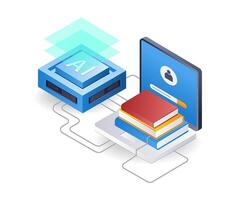 School learning with artificial intelligence technology flat isometric 3d illustration vector