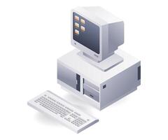 Retro computer technology concept, flat isometric 3d illustration vector