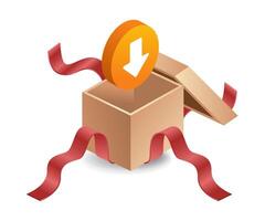 Opening a cardboard parcel flat isometric 3d illustration vector