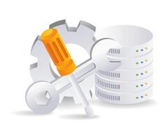 Maintenance repair server database flat isometric 3d illustration vector