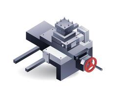 Manual lathe machine part tool post, flat isometric 3d illustration vector