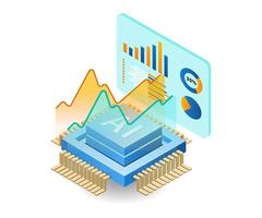 administración de negocio datos análisis con artificial inteligencia, plano isométrica 3d ilustración vector