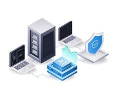 Management of artificial intelligence server data analysis, flat isometric 3d illustration vector