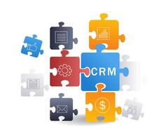 Infographic crm puzzle business system flat isometric 3d illustration vector