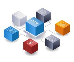 Infographic network crm business system flat isometric 3d illustration vector