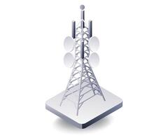 Information technology network tower concept, flat isometric 3d illustration vector