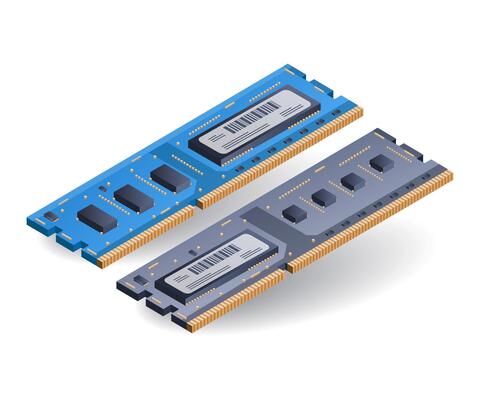 High speed computer ram memory flat isometric 3d illustration