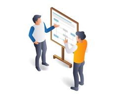 Discussion team solving business problems, flat isometric 3d illustration vector