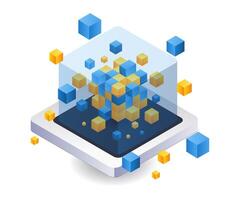 Gathering of technological blockchain abstract boxes vector