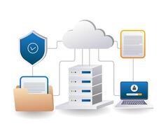 End point data security cloud server computer management flat isometric 3d illustration vector