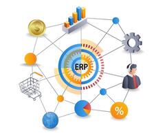 ERP network management business company, flat isometric 3d illustration vector