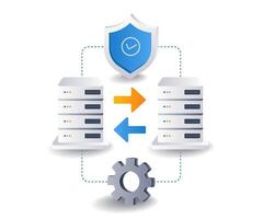 datos transferir seguridad Entre servidores concepto, plano isométrica 3d ilustración vector