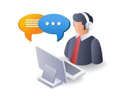 Conversation with customer service flat isometric 3d illustration vector