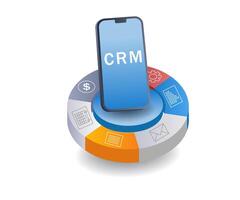 CRM smartphone business development system flat isometric 3d illustration vector