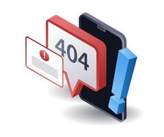 Code 404 error warning window, flat isometric 3d illustration vector