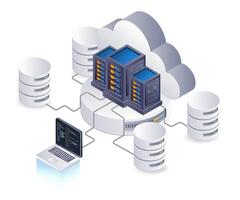 base de datos red nube servidor programador gestión, plano isométrica 3d ilustración vector