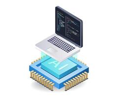 Computer programming with artificial intelligence concept, flat isometric 3d illustration vector