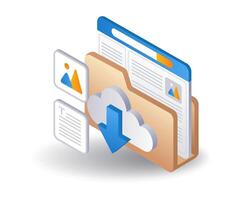 Cloud server folder data flat isometric 3d illustration vector