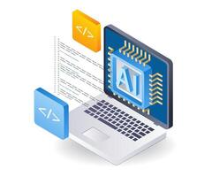 Computer artificial intelligence application flat isometric 3d illustration vector