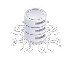 Computer network management database server system, flat isometric 3d illustration vector