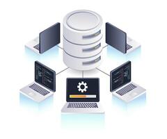 Computer network management database system, flat isometric 3d illustration vector