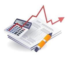 Calculating the development of business income, flat isometric 3d illustration vector