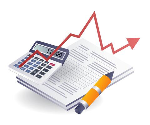 Calculating the development of business income, flat isometric 3d illustration