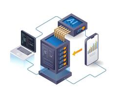 Cloud server artificial intelligence programmer analyst, flat isometric 3d illustration vector